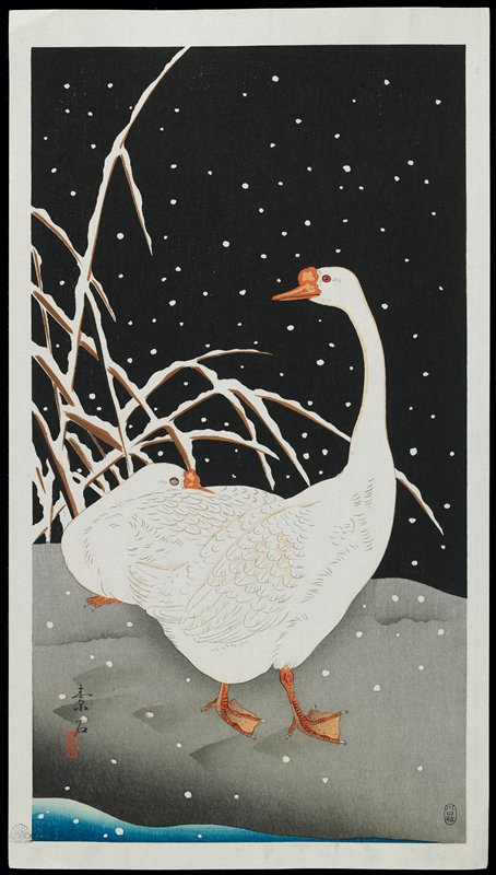 Geese at Night in Snow, Komori Soseki, c. 1928–1930