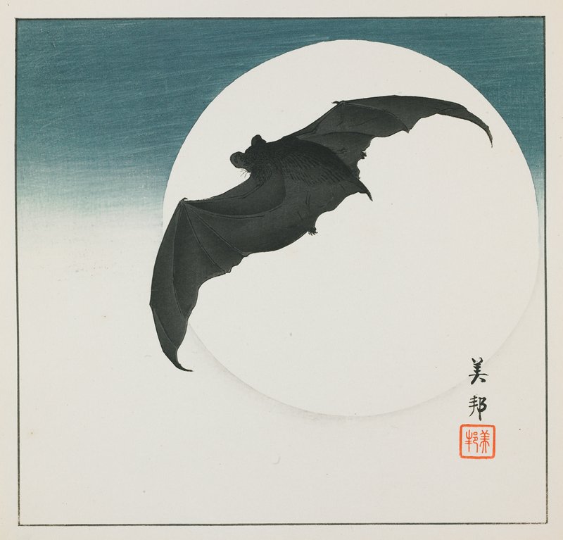 Bat and Moon, Takahashi Bihō, c. 1928–1930