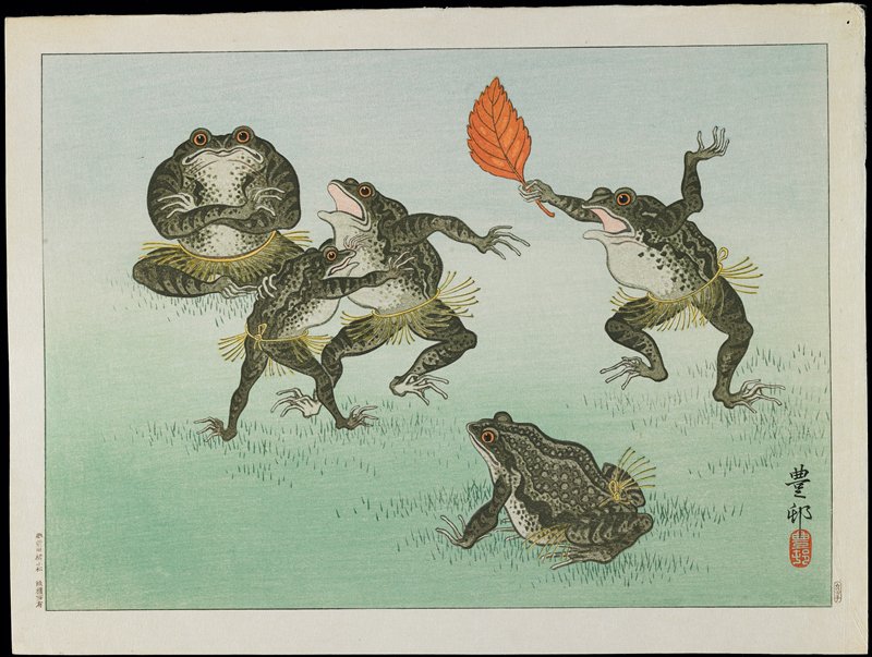 Frogs Wrestling, Ohara Shōson, c. 1928–1930
