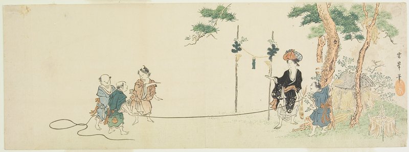 (Children Playing Game with a Woman), Ōoka Unpō, early 19th century
