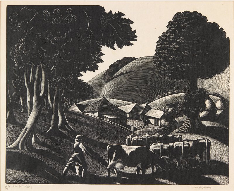 To the Milking: July, from The Farmer's Year:  A Calendar of English Husbandry, Clare Leighton, 1933