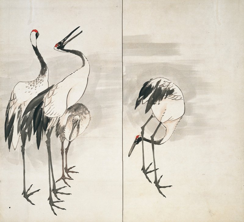 Family of Cranes [left of a pair], Nagasawa Rosetsu, c. 1787