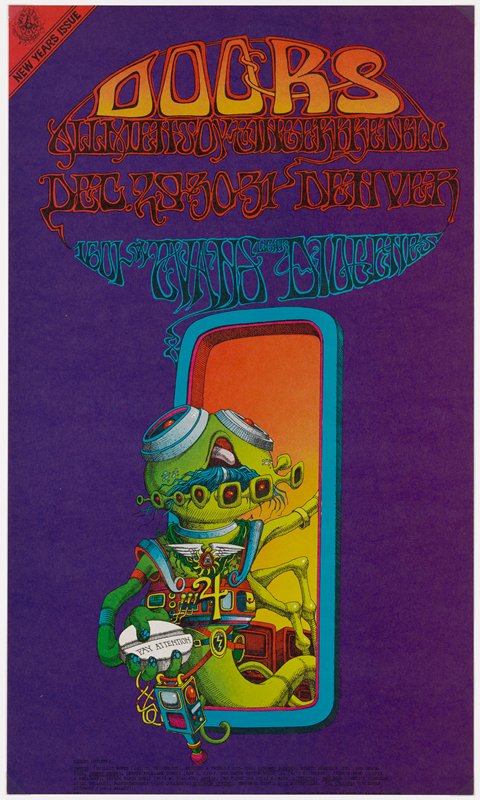 Pay Attention, The Doors, Allmen Joy, Gingerbread Blu, December 29-31, 1601 West Evans, Denver, Rick Griffin, 1967