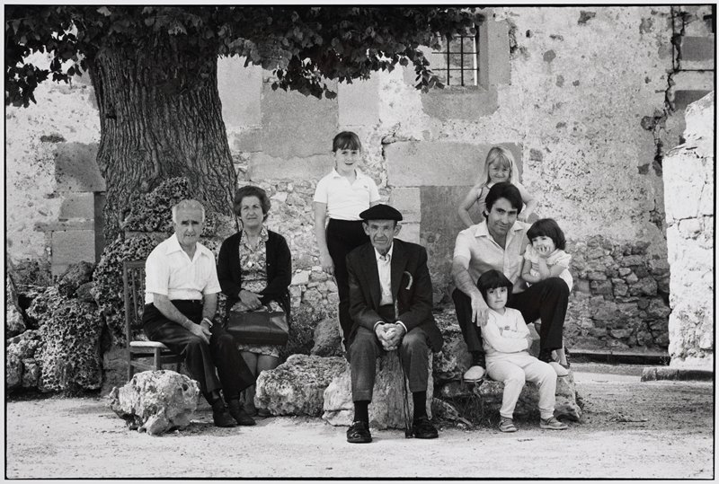 Family at Village Center, Horna, Guadalajara, Spain, Awaiting Church, Frederick B. Scheel, June 5, 1983