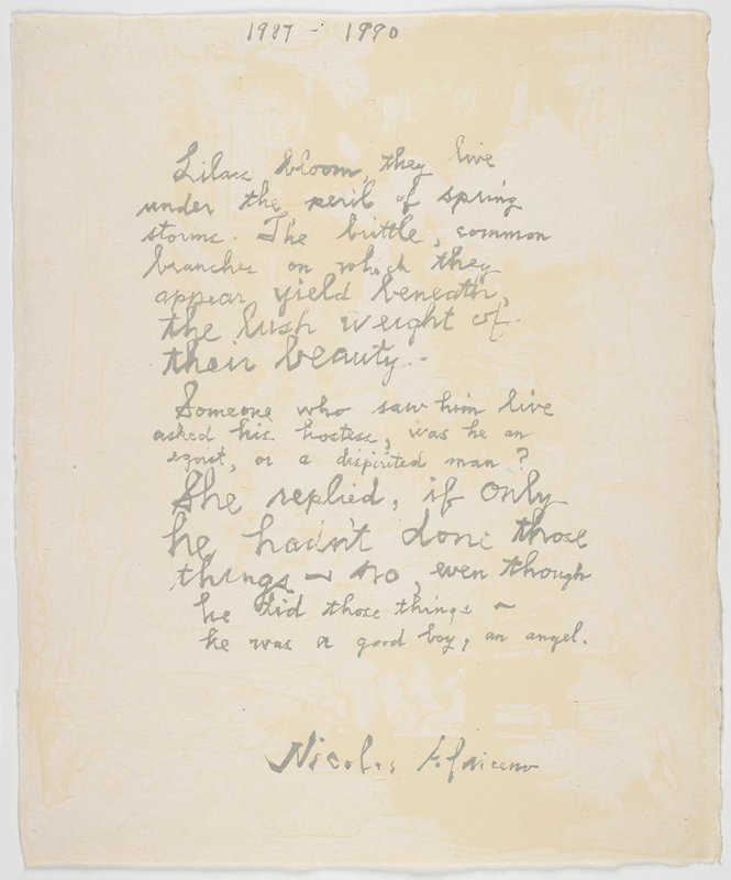 Cover Page, from Lilacs and Smoke, Nicolas Africano, 1987–90