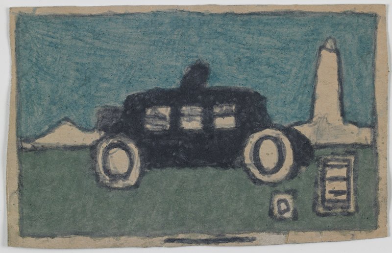 Untitled (Fantasy landscape with car, structures), James Castle, not dated