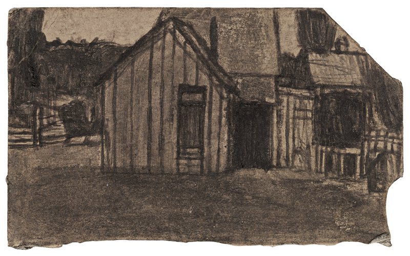 Untitled (Farmscape with outbuildings / Farmscape with shed and prominent tree), James Castle, not dated