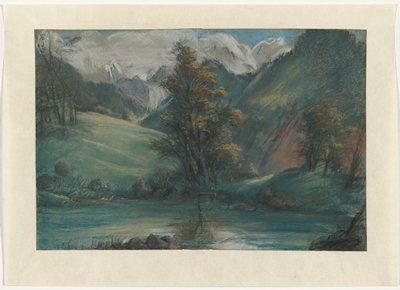 Dokumentasi “Vue du lac de Challes et du Mont Blanc (View of the Lake of Challes and Mont Blanc)”; Pastel on blue-green paper, two sheets joined. Minneapolis Institute of Art.