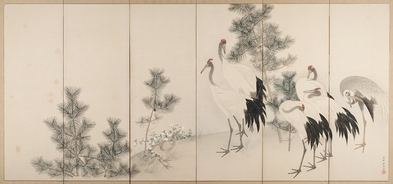 Cranes [right of a pair of Cranes and Tortoises], Komai Genki, c. 1780