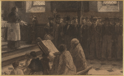 Dokumentasi “Feast of the Company of Archers”; Charcoal and brown chalk on cream paper. Minneapolis Institute of Art.
