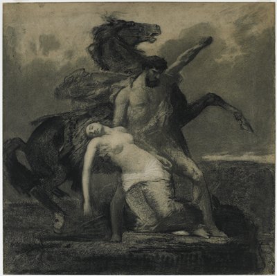 Dokumentasi “Rhadamistus Lowering Zenobia into the Araxes River”; Black chalk and charcoal heightened with white chalk on gray-green wove paper. Minneapolis Institute of Art.