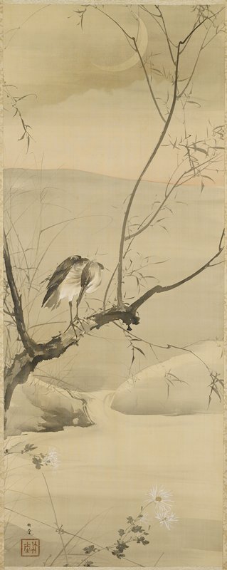 Egret on a Willow Branch, Kishi Chikudō, 19th century