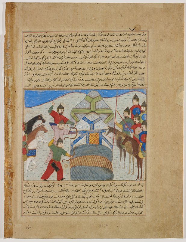 Battle Scene at Camp of Oghuz Khan, Ḥāfiẓ-i Abrū, 1425–30