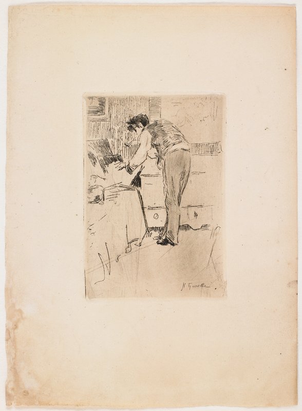 Henri Guérard consultant un carton d'estampes (Le dos d’un artiste), Norbert Goeneutte, 1876