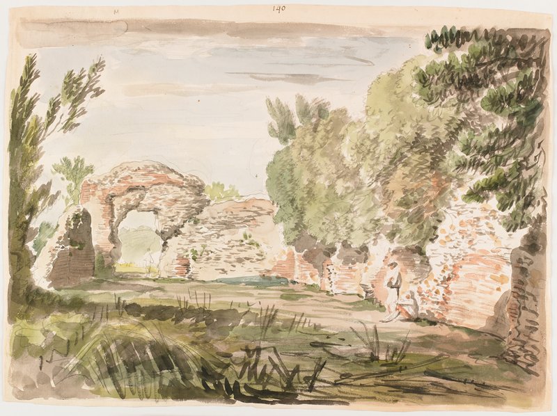Landscape with Trees, Ruin and Three Figures, Carlo Labruzzi, 18th-19th century