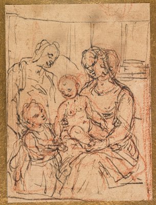 Dokumentasi “Madonna and Child with Saint Elizabeth and the Infant Saint John the Baptist”; Pen and brown ink and red chalk. Minneapolis Institute of Art.