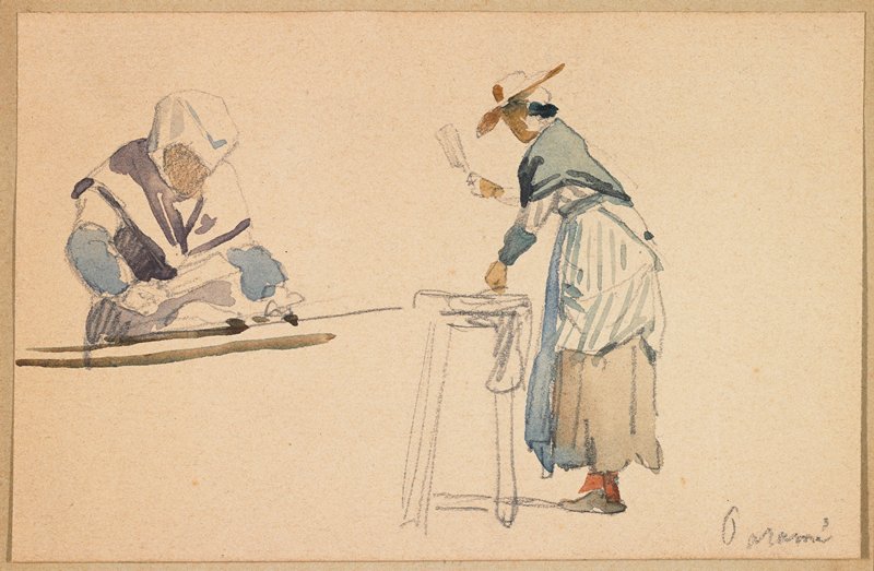 Two Washerwomen, Attributed to Eugène-Louis Boudin, 19th century