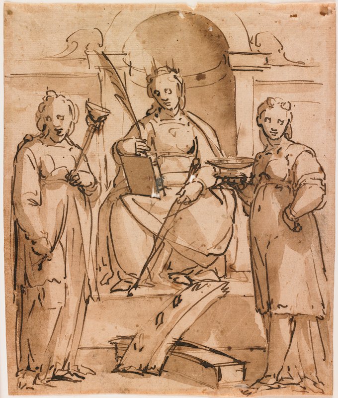 Saint Catherine Enthroned with Saint Lucy and Saint Agatha, Lazzaro Tavarone, 16th-17th century