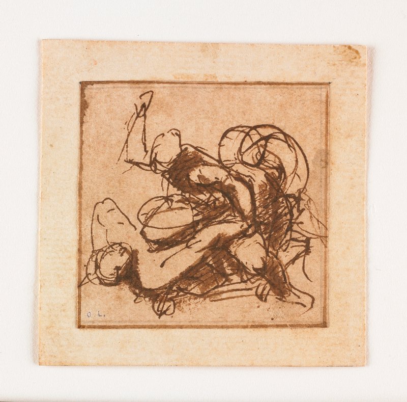 Study of Two Male Figures Fighting, Attributed to Francesco Allegrini, 17th century