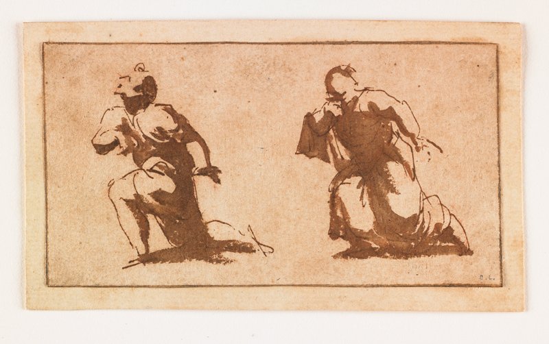 Study of Two Kneeling Male Figures, Attributed to Francesco Allegrini, 17th century
