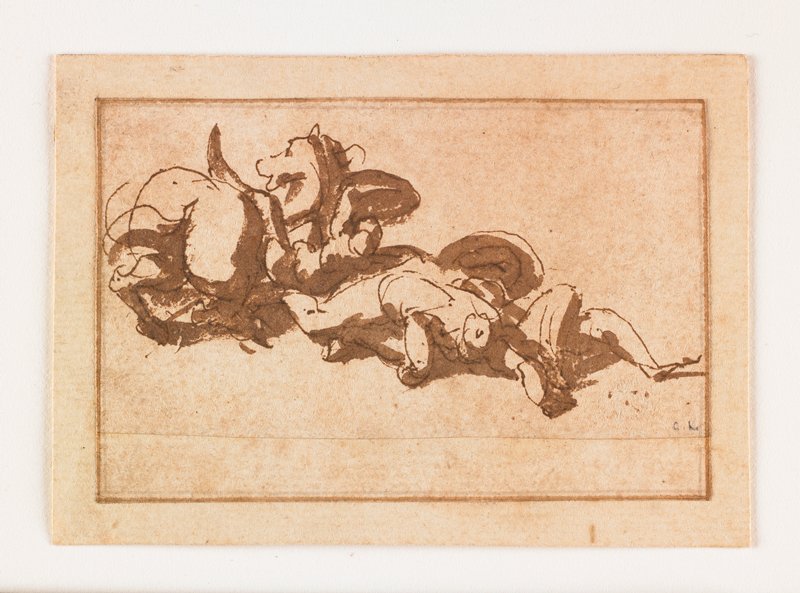 Study of Two Dead Figures and a Horse, Attributed to Francesco Allegrini, 17th century