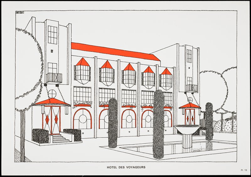 Hôtel des voyageurs, from Une Cite Moderne, Dessins de Rob Mallet-Stevens Architecte, Robert Mallet-Stevens, 1987 published