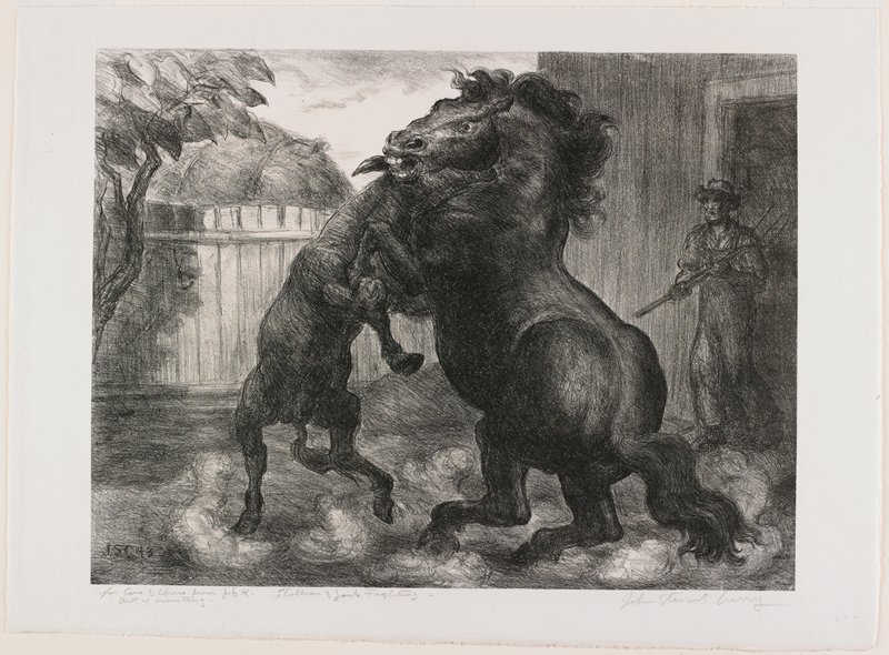 Stallion and Jack Fighting, John Steuart Curry, 1943