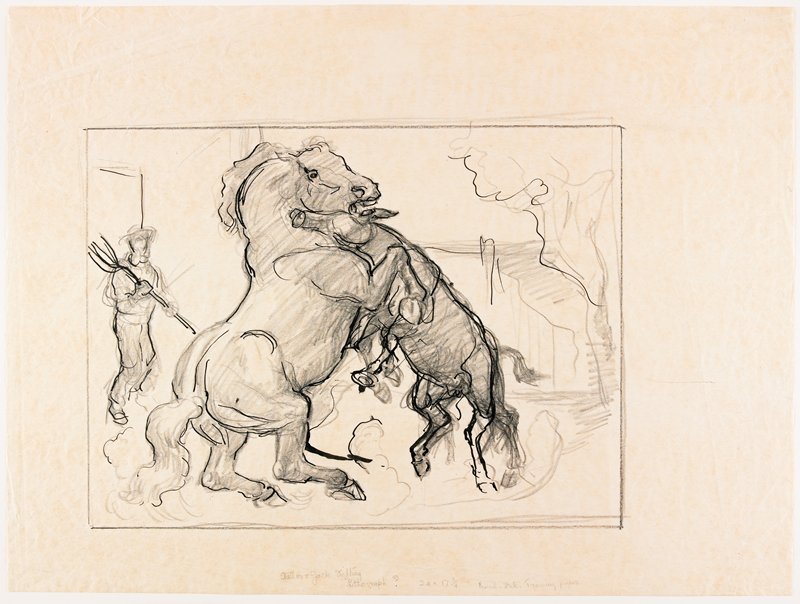 Study for Stallion and Jack Fighting, John Steuart Curry, c. 1932–43