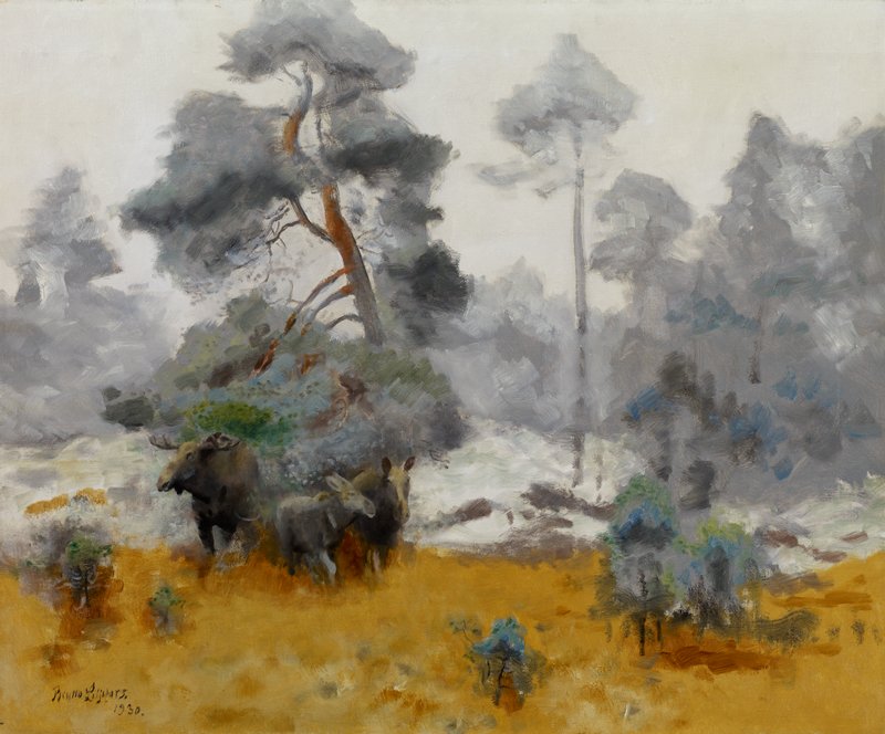 Moose Family Entering a Clearing, Bruno Liljefors, 1930