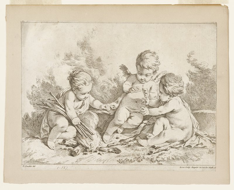 Three Putti Around a Fire (?), Gabriel Huquier, 18th century