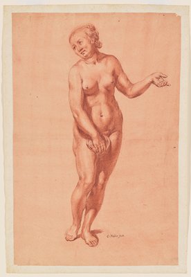 Dokumentasi “Standing Female Nude”; Two colors of red chalk heightened with white chalk, black chalk preliminary indications, on paper prepared with red wash. Minneapolis Institute of Art.