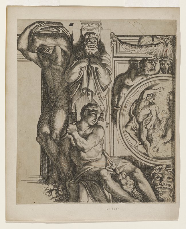 Ignudi and Roundel Depicting Orpheus and Eurydice from Annibale Carracci's Galleria Farnese, Аннибале Карраччи, XVII век