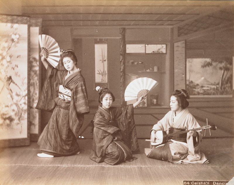 64. Geishas Dancing, Attributed to A. Farsari & Co., c. 1886