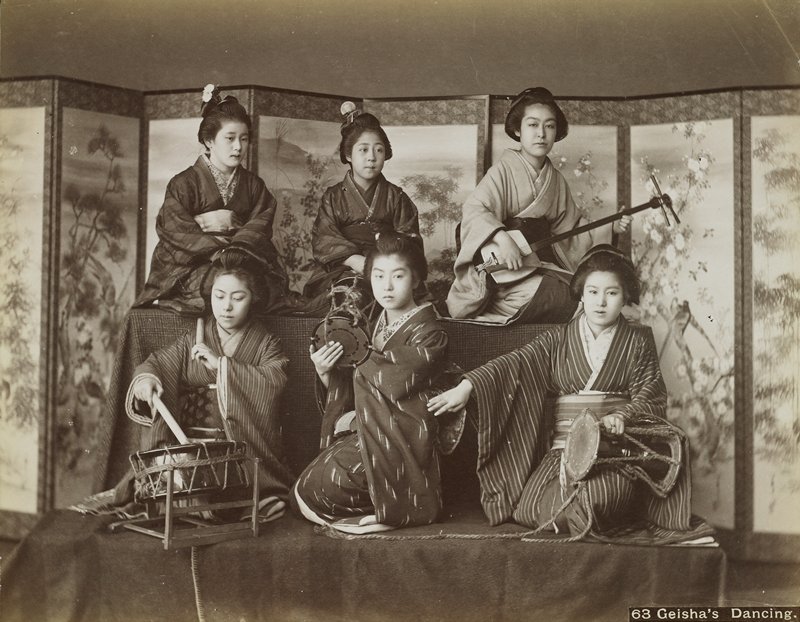 63. Geishas Dancing, Attributed to A. Farsari & Co., c. 1886