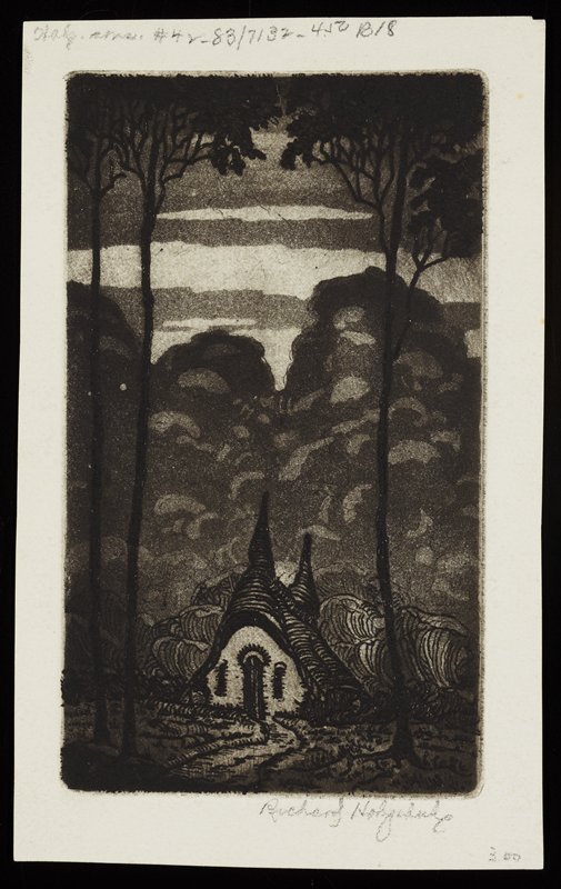 Untitled [cottage between trees], Richard Holzschuh, 20th century