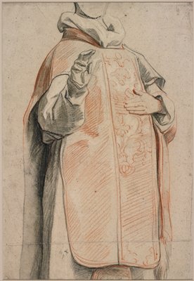 Dokumentasi “Study of a Figure in Priest's Robes”; Black and red chalk, oiled charcoal, gray wash, heightened with white. Minneapolis Institute of Art.