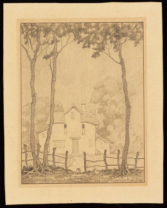 Untitled [house behind fence with ducks], Richard Holzschuh, 20th century