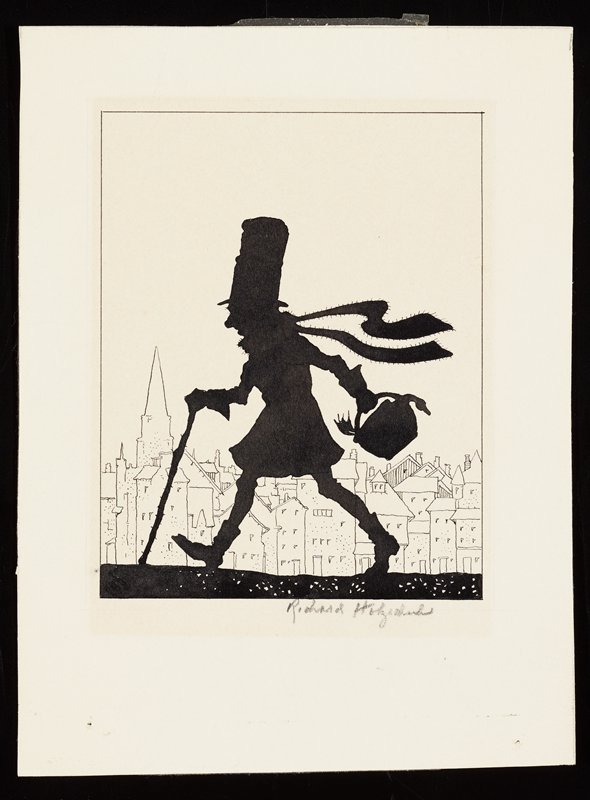 Untitled [silhouette of a walking man with a duck in a basket], Richard Holzschuh, 20th century