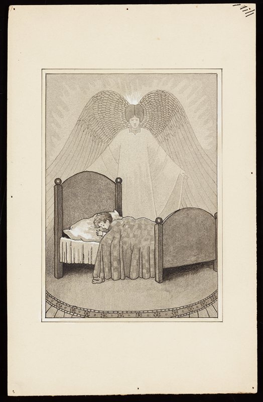 Untitled [angel watching over sleeping child], Richard Holzschuh, 20th century