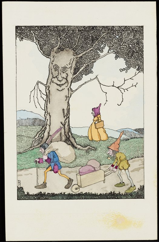 Untitled [three figures with a personified tree], Richard Holzschuh, 20th century