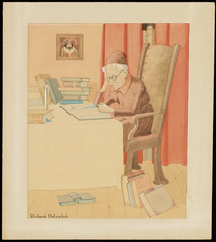 Untitled [scholar with books], Richard Holzschuh, 20th century