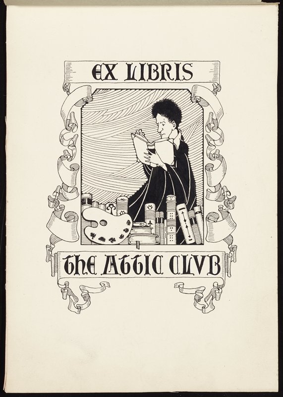 Bookplate illustration for The Attic Club, Richard Holzschuh, 20th century