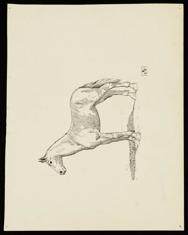 Untitled, recto and verso [study of a horse, recto; fragment of architectural study, verso], Richard Holzschuh, 20th century
