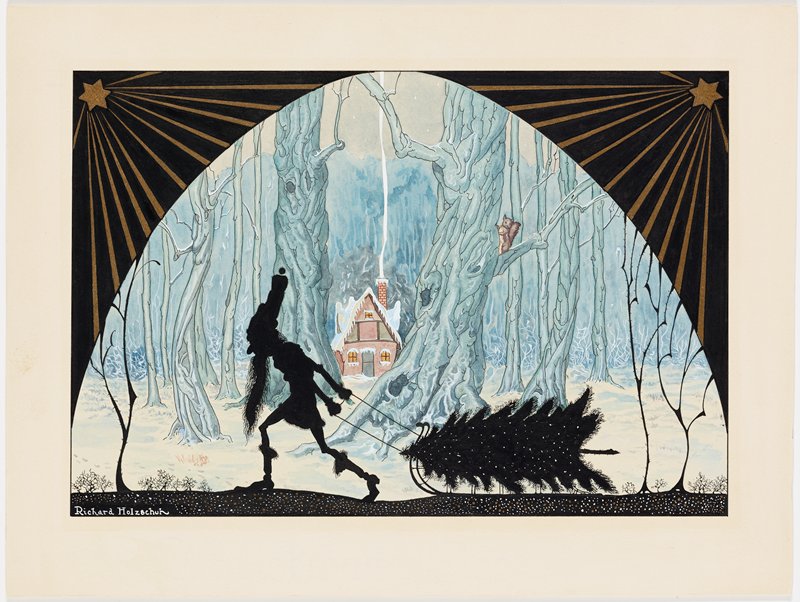 Untitled [elf with Christmas tree on sled], Richard Holzschuh, 20th century