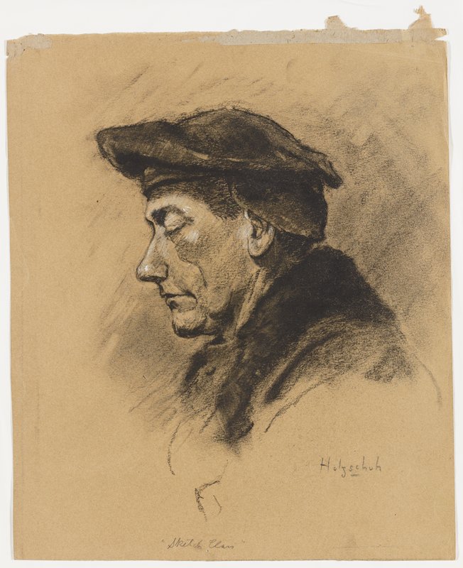 Sketch Class, recto; Untitled, verso [portrait of man wearing cap, recto; portrait of old man, verso], Richard Holzschuh, 20th century