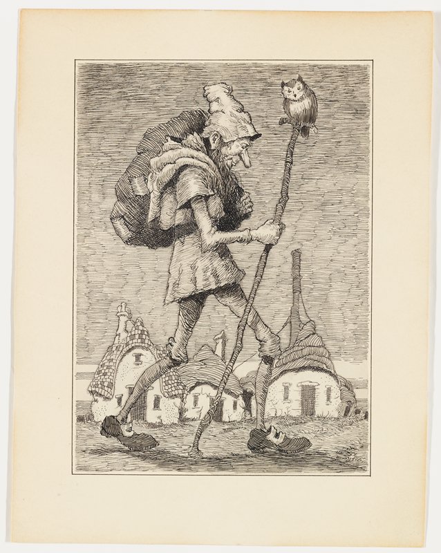 Untitled [walking man with owl], Richard Holzschuh, 20th century