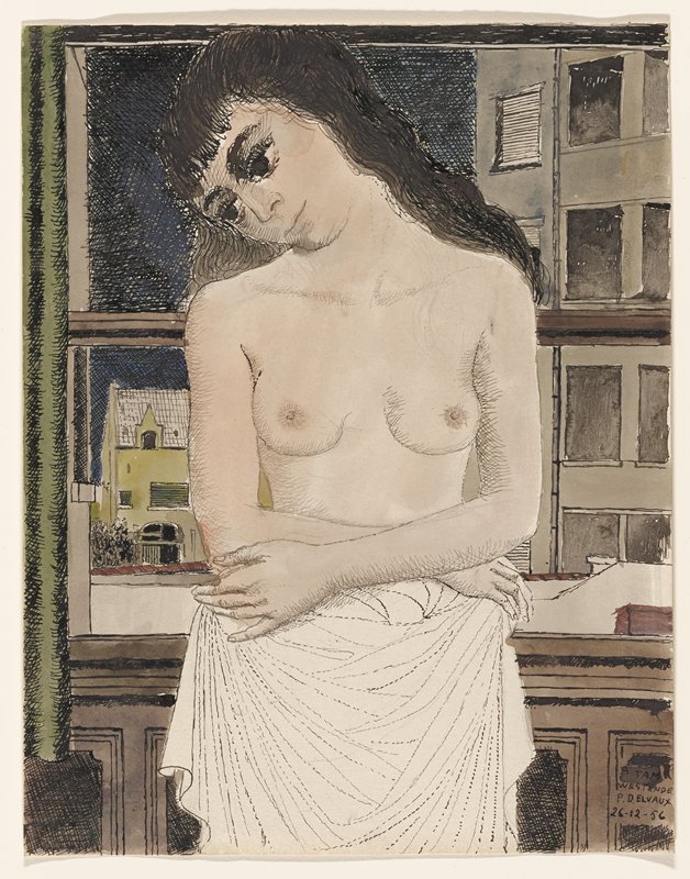 Female Nude Standing Before a Window, Paul Delvaux, 1956