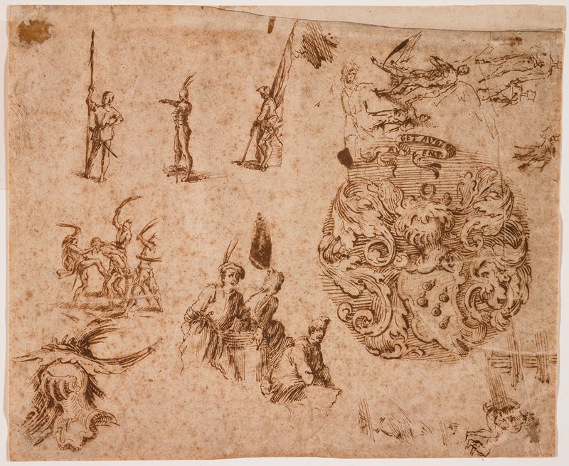 Medici Coat of Arts with Figures from Callot, Ercole Bazzicaluva, 17th century