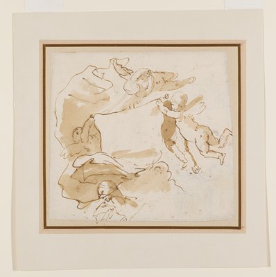 Dokumentasi “Putti Floating a Banner”; Pen and brown ink and wash over black and red chalk. Minneapolis Institute of Art.
