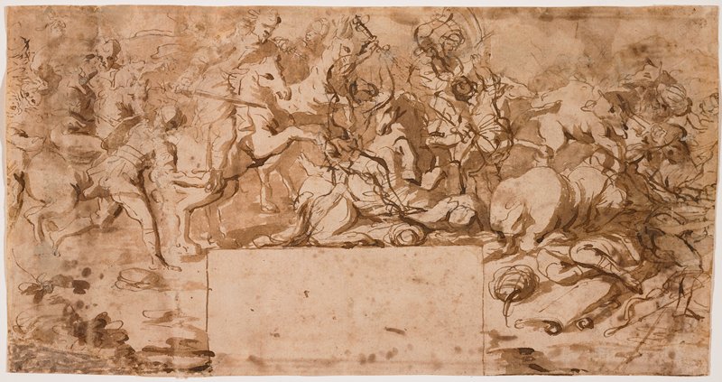 Study of a Battle, preparatory sketch for the fresco 'Clovis Defeats Alaric II', Raffaello Vanni, 1653